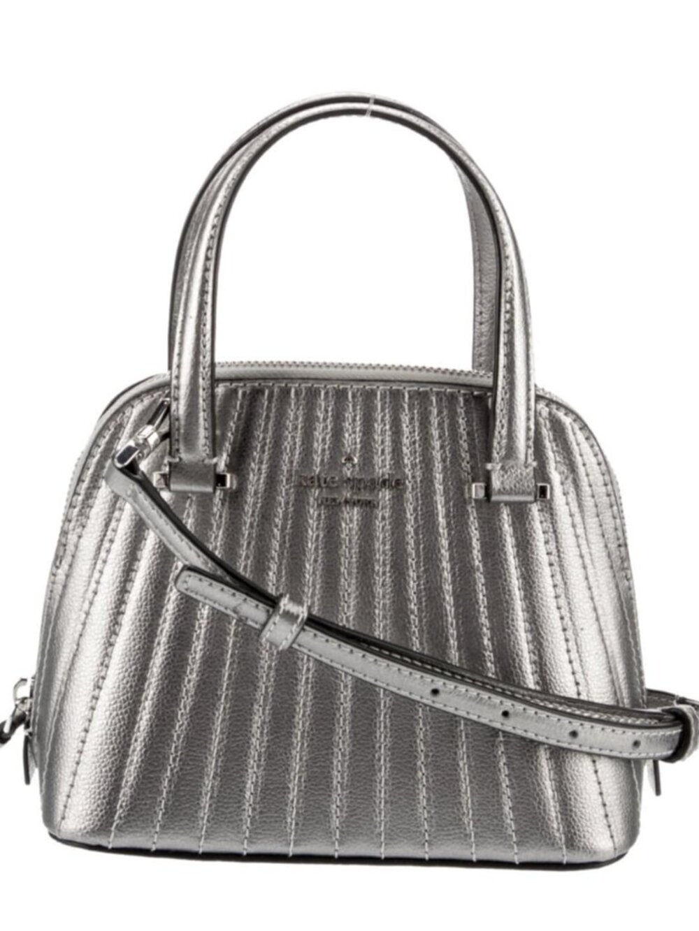 Kate Spade Patterson Drive Silver Quilted Leather Top Handle Mini Dome Bag